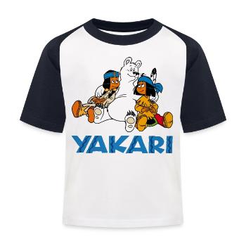 Yakari mit Schneeball - Kinder Baseball T-Shirt - Weiß/Navy - Vorne