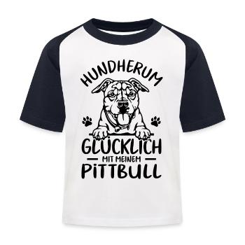 Hund Glücklich mit meinem Pitbull Terrier - Kinder Baseball T-Shirt - Weiß/Navy - Vorne