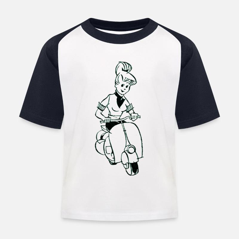 Scooter, Scooter, Retro, Vintage, Kørekort - Baseball T-shirt til børn - hvid/marineblå