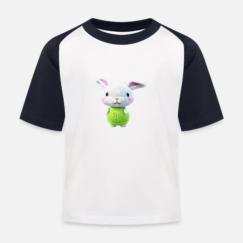 Süßer Strickhase - Kinder Baseball T-Shirt - Weiß/Navy