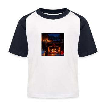 Cozy Fireplace Scene - Kids' Baseball T-Shirt - white/navy - Front
