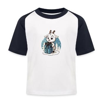 Niedliche Ziege packt Geschenk aus - Kinder Baseball T-Shirt - Weiß/Navy - Vorne