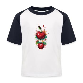 Rote Kirsche Cherries Kirschen Cherry - Kinder Baseball T-Shirt - Weiß/Navy - Vorne