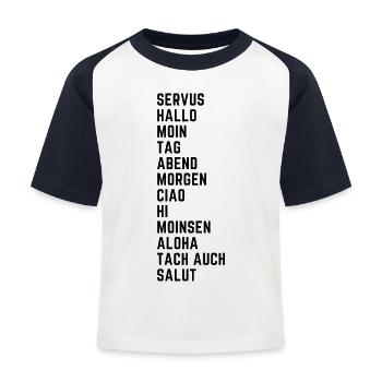 Begrüßungen verschiedener Sprachen - Logo - Kinder Baseball T-Shirt - Weiß/Navy - Vorne