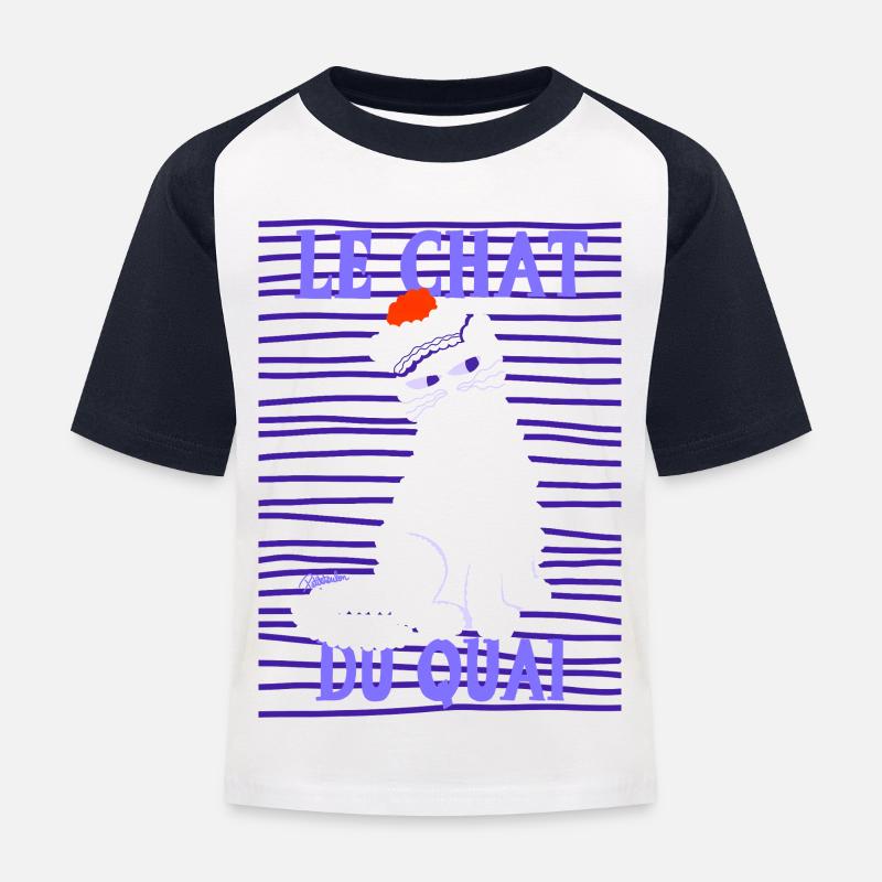 Weiße Katze vom Kai - Kinder Baseball T-Shirt - Weiß/Navy