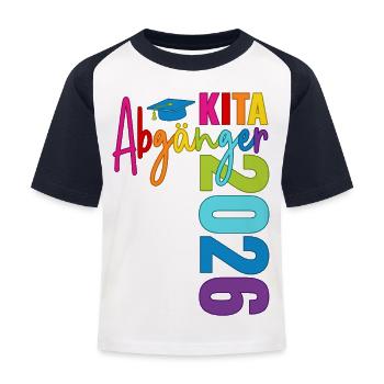 Kita Abgänger 2026 - Kinder Baseball T-Shirt - Weiß/Navy - Vorne