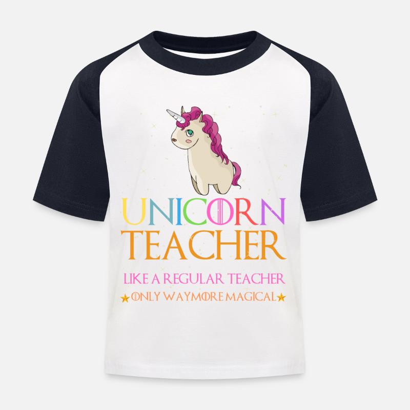 Einhorn-Lehrer-Hemden - Kinder Baseball T-Shirt - Weiß/Navy