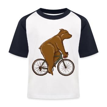 Rennrad Hipster Bär Geschenkidee - road bike bear - Kinder Baseball T-Shirt - Weiß/Navy - Vorne