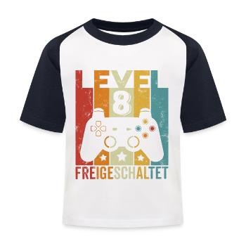 Level 8 Freigeschaltet 8 Geburtstag Junge Mädchen - Kinder Baseball T-Shirt - Weiß/Navy - Vorne