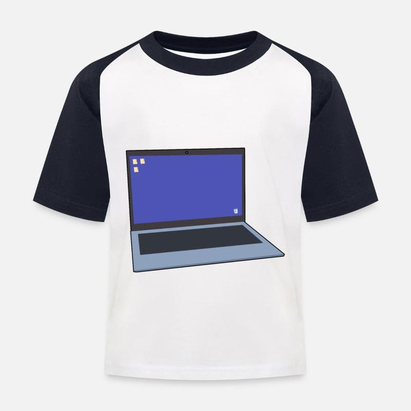 Laptop Computer Tastatur PC Notebook Geschenk Idee - Kinder Baseball T-Shirt - Weiß/Navy
