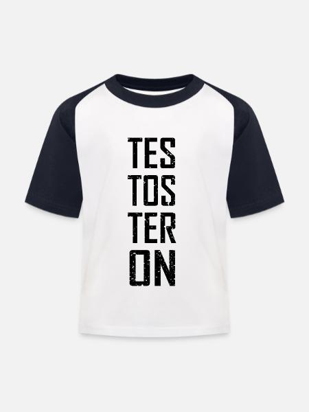 Testosteron - Kinder Baseball T-Shirt - Weiß/Navy