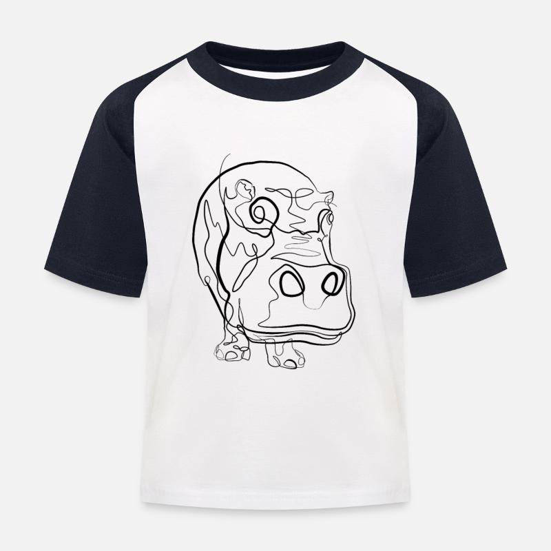 Nilpferd - one line drawing - Kinder Baseball T-Shirt - Weiß/Navy