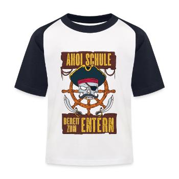 Piraten Schulkind Schulanfang Einschulung Geschenk - Kinder Baseball T-Shirt - Weiß/Navy - Vorne