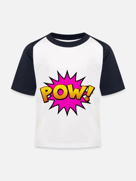 Cartoon Comic Style POW! - Kinder Baseball T-Shirt - Weiß/Navy