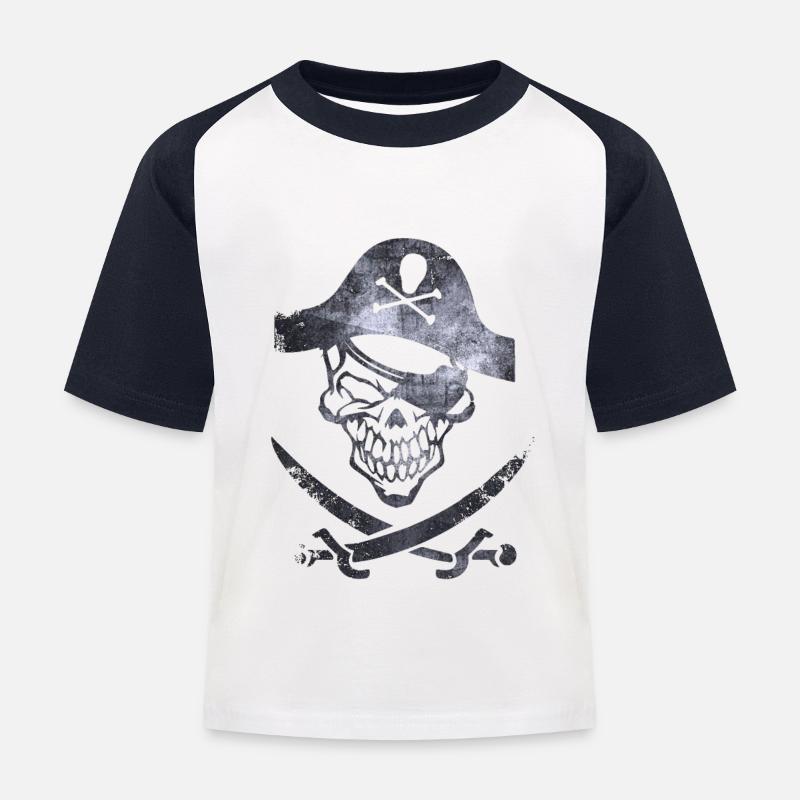 Pirat - Kinder Baseball T-Shirt - Weiß/Navy