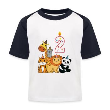 Cartoon Geburtstags Tiere 2 Geburtstag für Kids - Kinder Baseball T-Shirt - Weiß/Navy - Vorne