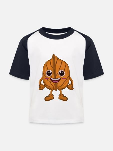 Walnuss Nuss Comic - Kinder Baseball T-Shirt - Weiß/Navy