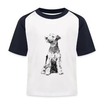 Sitting Welsh Terrier Dog - Kids' Baseball T-Shirt - white/navy - Front