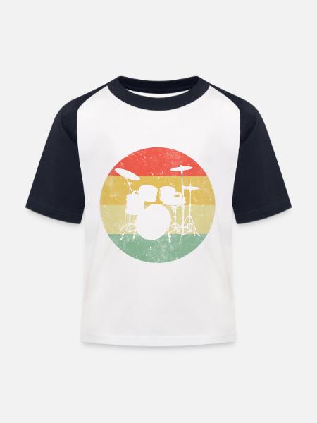 Schlagzeug Drums Drumkit Retro - Kinder Baseball T-Shirt - Weiß/Navy