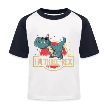3. Geburtstag Happy Birthday Dino T Rex Three Rex - Kinder Baseball T-Shirt - Weiß/Navy - Vorne