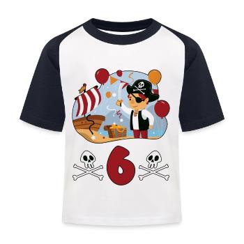 6 ans de pirate anniversaire enfant cadeau - T-shirt baseball Enfant - blanc/marine - Devant