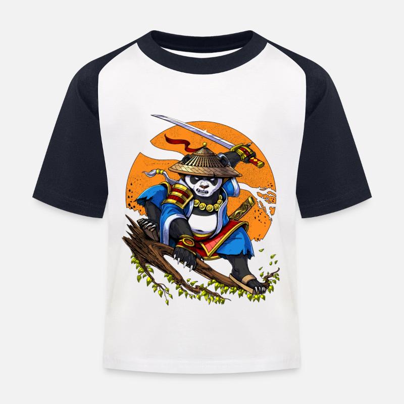 Panda Bear Samurai - Kids' Baseball T-Shirt - white/navy