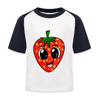 Erdbeere - Kinder Baseball T-Shirt - Weiß/Navy - Vorne