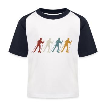 Retro vintage Nordic Skating - Kinder Baseball T-Shirt - Weiß/Navy - Vorne