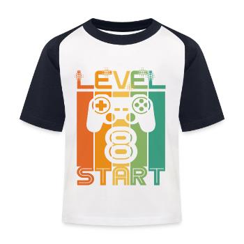 8. Geburtstag Level 8 Start Video Game Design - Kinder Baseball T-Shirt - Weiß/Navy - Vorne