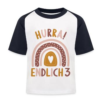 3 Jahre Geburtstagskind Regenbogen 3. Geburtstag - Kinder Baseball T-Shirt - Weiß/Navy - Vorne