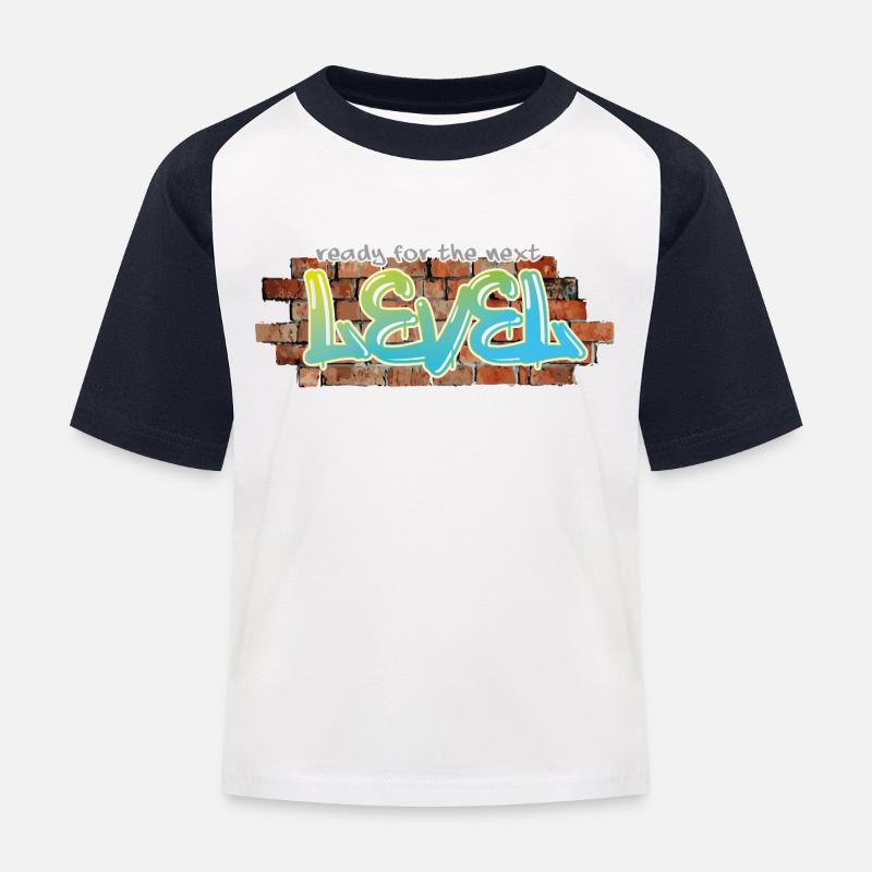 Graffiti "next level" - Kinder Baseball T-Shirt - Weiß/Navy