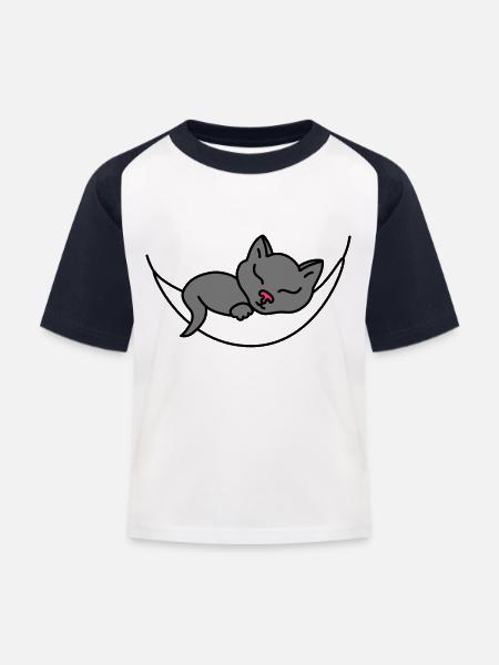 Sleeping Cat - Kids' Baseball T-Shirt - white/navy