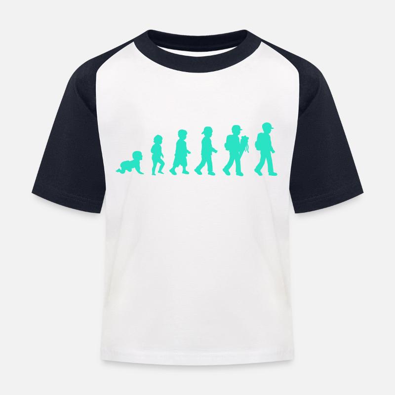 Evolution Schulkind Einschulung Junge - Kinder Baseball T-Shirt - Weiß/Navy