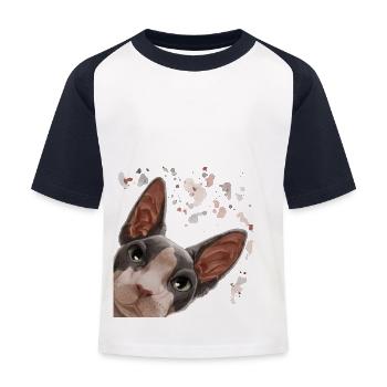 Neugierige Sphynx Katze - Kinder Baseball T-Shirt - Weiß/Navy - Vorne