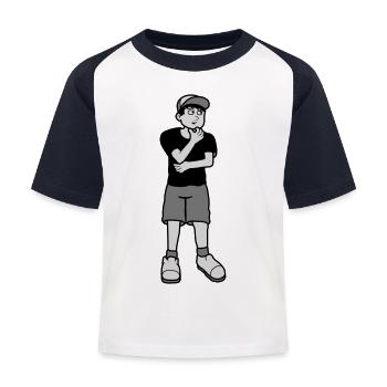 Junge überlegt Pose - Kinder Baseball T-Shirt - Weiß/Navy - Vorne