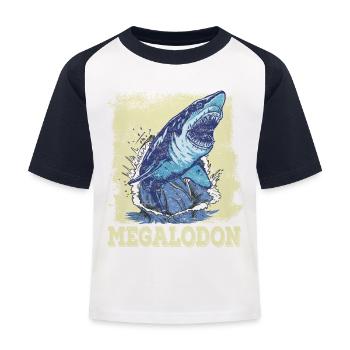 Megalodon - Kinder Baseball T-Shirt - Weiß/Navy - Vorne