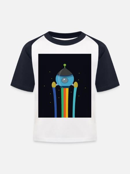 RAUMSCHIFF KINDERDESIGN - Kinder Baseball T-Shirt - Weiß/Navy