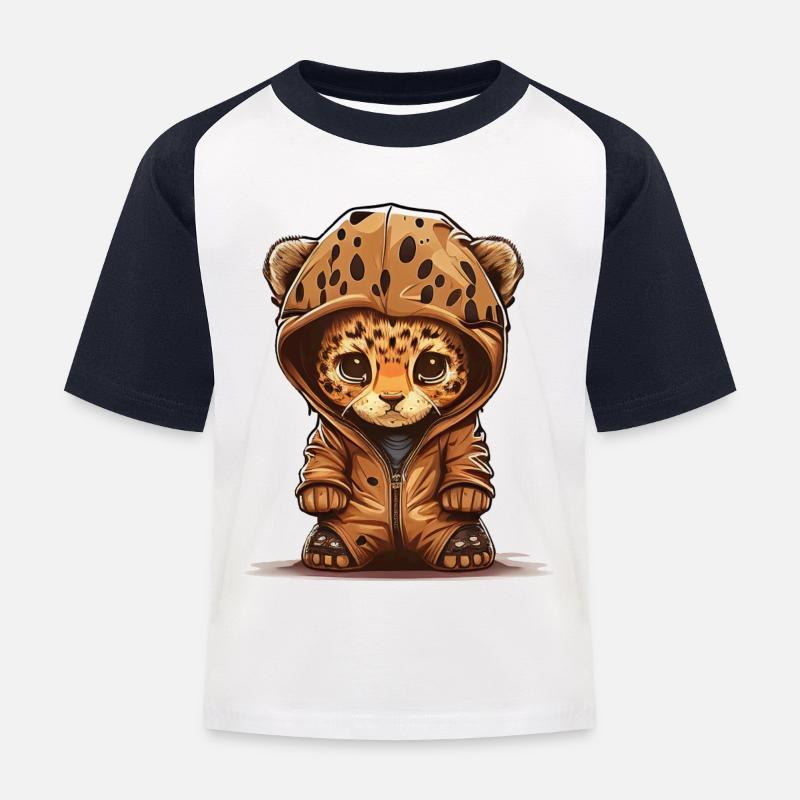 Babyleopard mit Hoodie - Kinder Baseball T-Shirt - Weiß/Navy