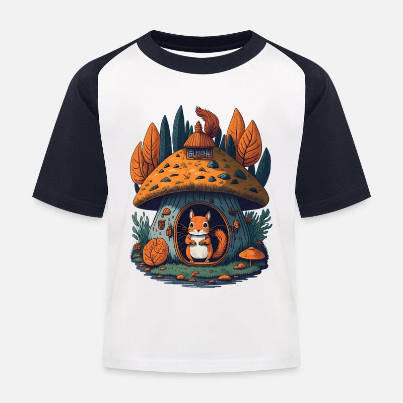Pilz-Cottage-Eichhörnchen - Kinder Baseball T-Shirt - Weiß/Navy