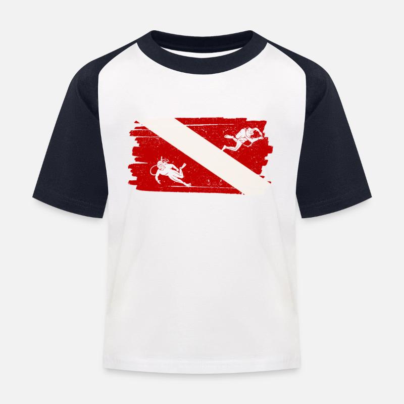 Drapeau de plongée Drôle de plongeur Amoureux de la plongée Océan - T-shirt baseball Enfant - blanc/marine