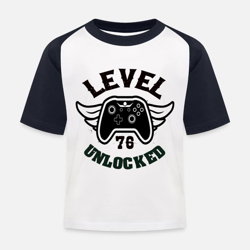 Livello 76 Sbloccato 76 Compleanno - Maglietta da baseball per bambini - bianco/navy