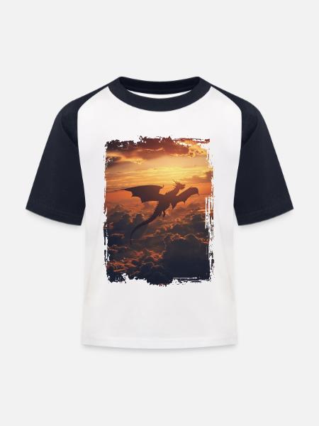 Drachen - Kinder Baseball T-Shirt - Weiß/Navy