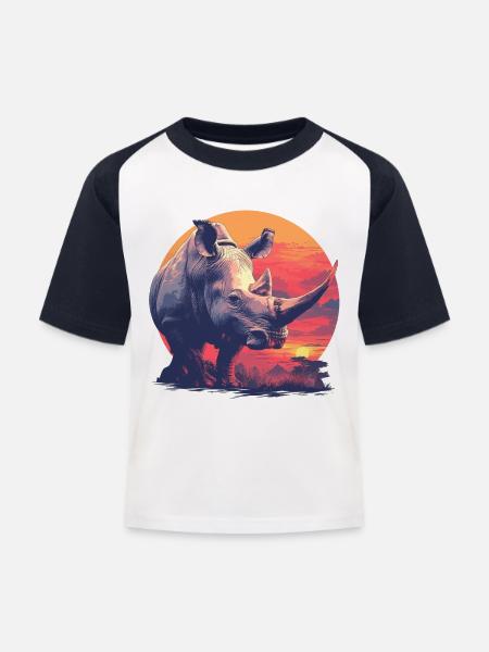 Rhino Nashörner Nashorn - Kinder Baseball T-Shirt - Weiß/Navy