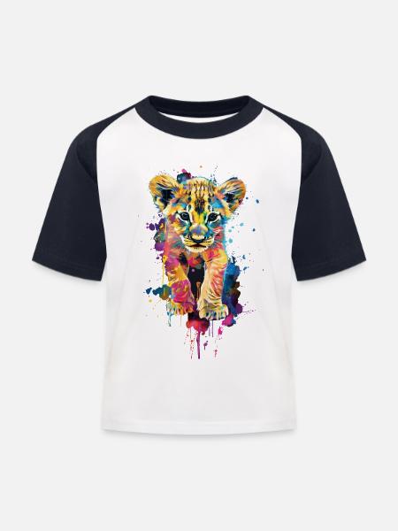 Löwe - Kinder Baseball T-Shirt - Weiß/Navy