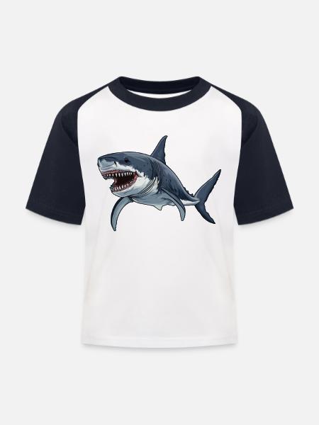 Haie Hai - Kinder Baseball T-Shirt - Weiß/Navy