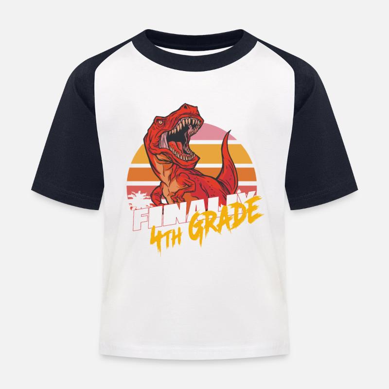 Endlich 4. Klasse, Viertklässler - T-REX - Kinder Baseball T-Shirt - Weiß/Navy