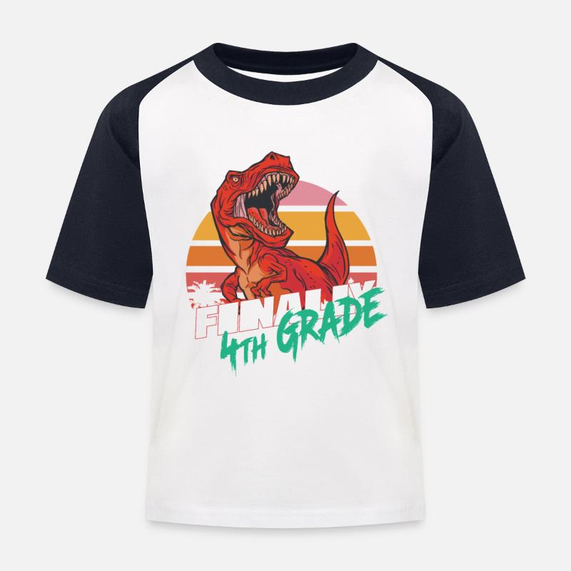 Endlich 4. Klasse, Viertklässler - T-REX - Kinder Baseball T-Shirt - Weiß/Navy