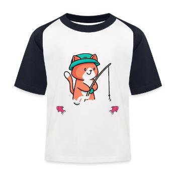 Chat de pêche Enfants Poisson - T-shirt baseball Enfant - blanc/marine - Devant