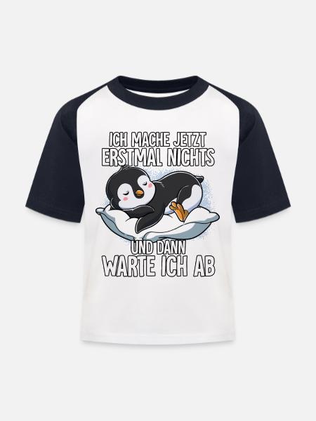 Langschläfer Pinguin Müde Schlaf - Kinder Baseball T-Shirt - Weiß/Navy