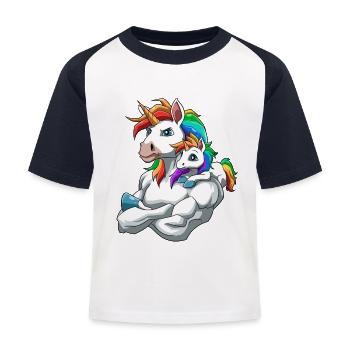 Einhorn Vater und Kind für einen Einhorn - Kinder Baseball T-Shirt - Weiß/Navy - Vorne